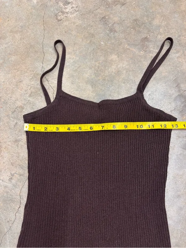 Vintage 90s Express Tricot Brown Ribbed Cami Knit Tank Top Womens Medium - Image 4