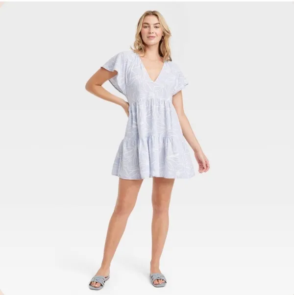 SALE! Light Blue Universal Thread Floral Mini Skater Dress Size S EUC - Image 6