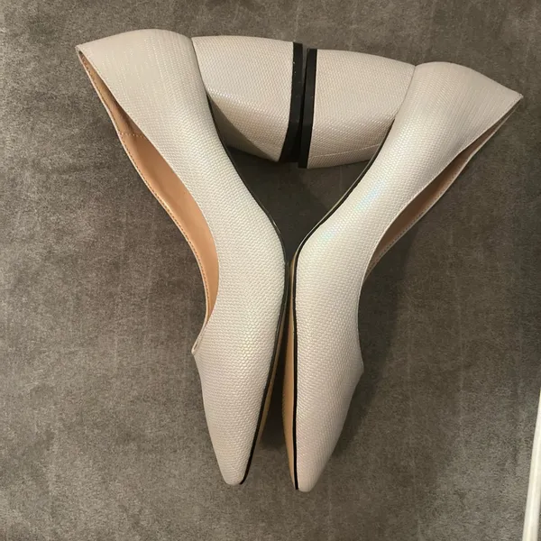 ROTCV Women's Pointed Block Heel Pumps in white iridescent - Image 3