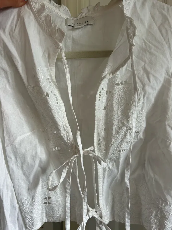 Topshop White long sleeve ruffle tie top - Image 4