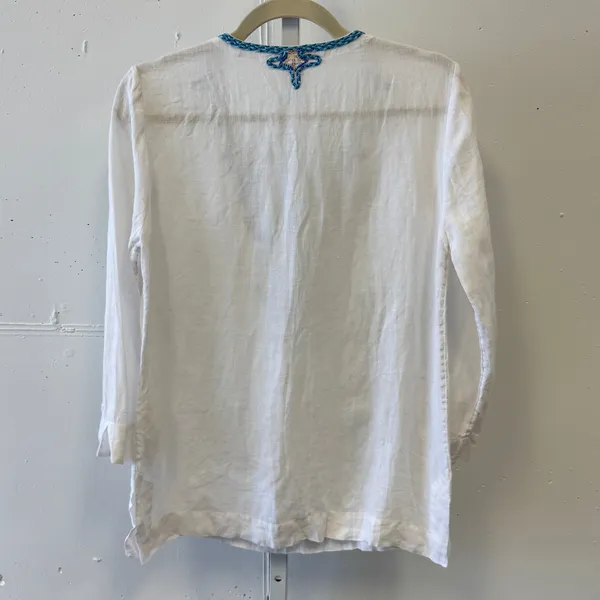 Lilly Pulitzer Amelia Island Tunic White Embroidered Beaded Sequin Small Boho‎ - Image 2
