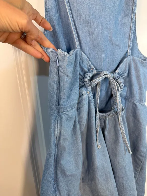 Zara Light Wash Denim Tie-Back Romper Size S - Image 3