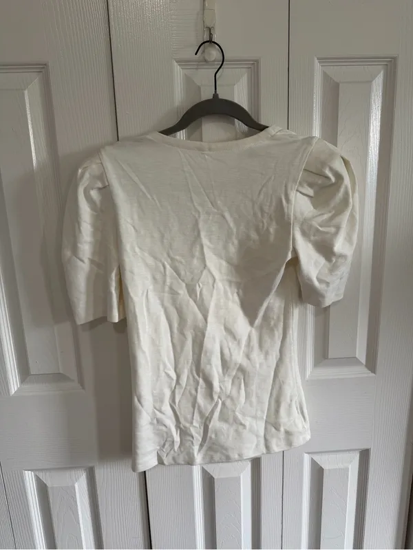 Free People Puff Sleeve White Heathered T-Shirt NWT Size Small - Image 2