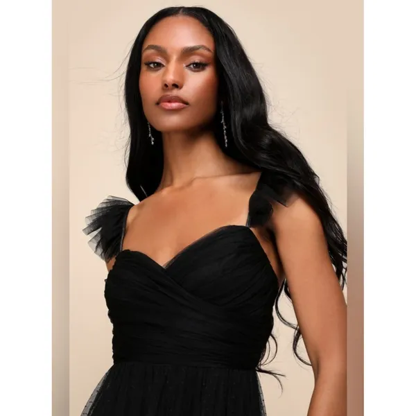 Lulus Pure Radiance Black Mesh Swiss Dot Tier Maxi Dress Size medium Whimsigoth - Image 3