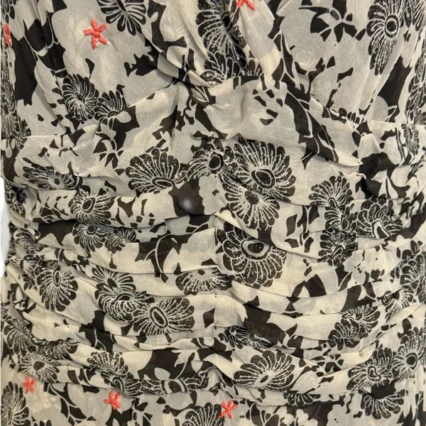 NOUGAT London 100% Silk Floral‎ Ruched Midi Dress Brown Cream Coral Dress EUC 2 - Image 4