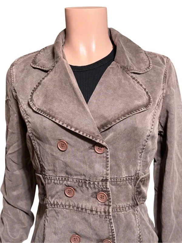 Women's long sleeve double-breasted brown Tencel blazer jacket M - Image 3