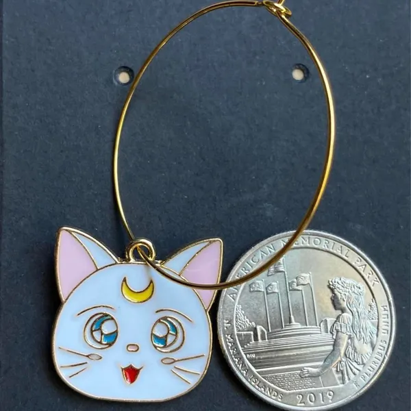 Handmade Hoop Earring Sailor Moon Cats Luna Artemis Kawaii Gift - Image 3