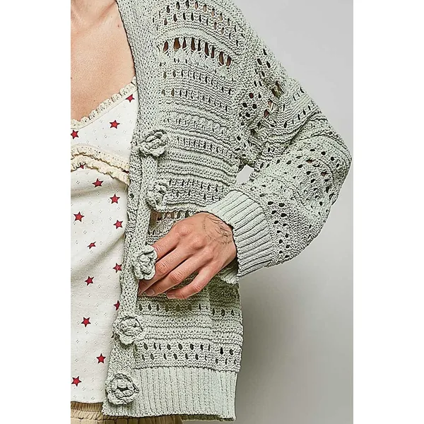 POL Open-Knit Floral‎ Button Cardigan - Large - Image 6