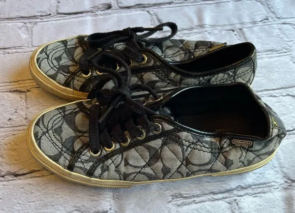 Coach Kalyn Low Top Logo Canvas Sneakers Shoes Womens 5.5 Black - Image 7