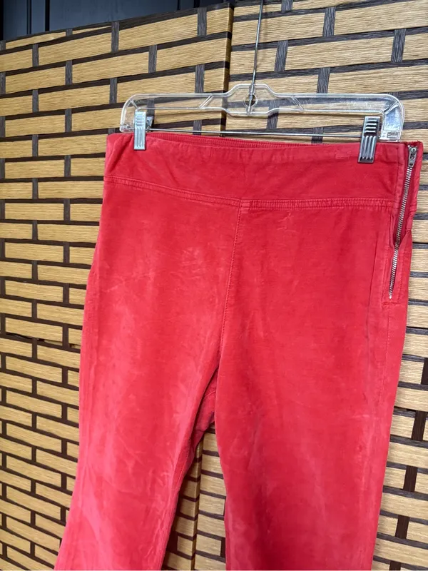 Free People Coral/Red In My Feelings Velvet Crop Flare Pants Size Medium - Image 3
