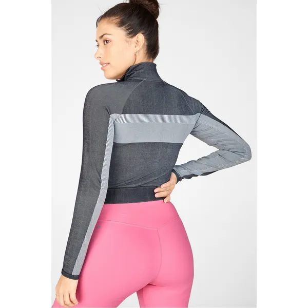 Fabletics XL Seamless Jacket Tory Cropped Gray Pink Full Zip‎ Athletic 1685 - Image 3