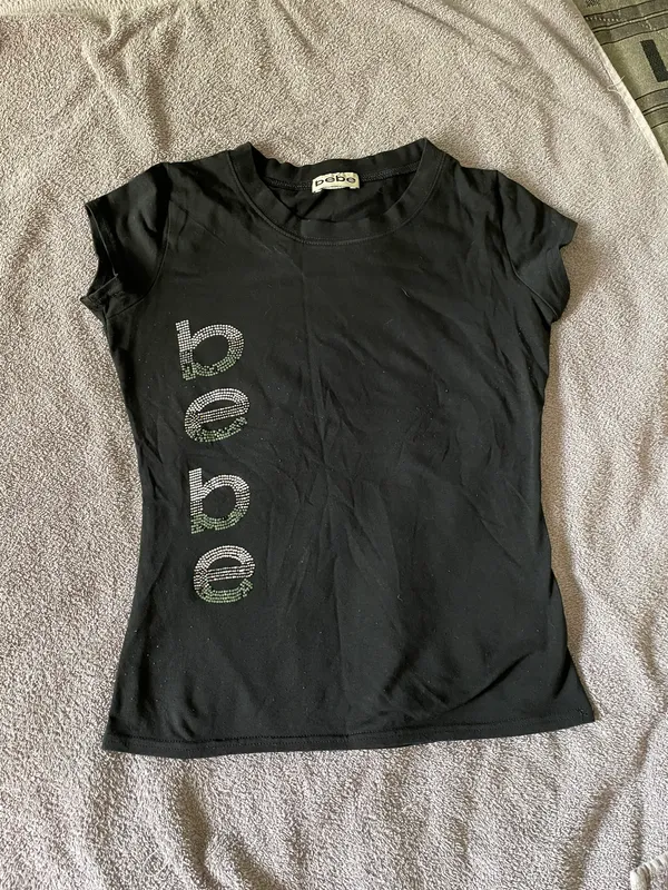 Bebe BLACK Women's Rhinestone Logo Short Sleeve Tee - Image 2