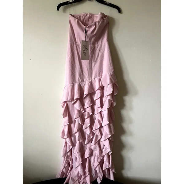Oh Polly Diletta Ruffle Trim Strapless Gown Light Pink Maxi Dress size 2 New - Image 5