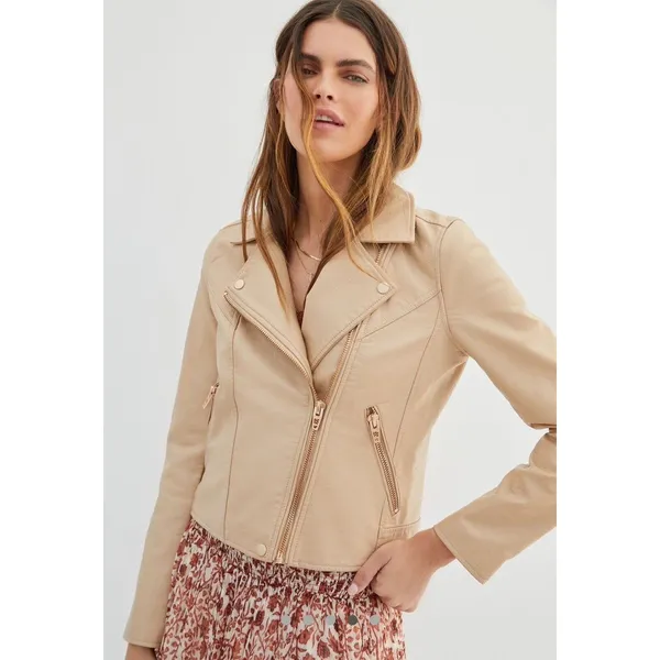 Abercrombie & Fitch Vegan Leather Moto Jacket Womens Tan S - Image 2