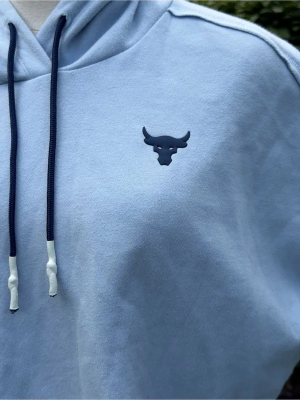 Under Armour Project Rock‎ Cropped Fleece Hoodie Blue Gymcore Athleisure XS - Image 2