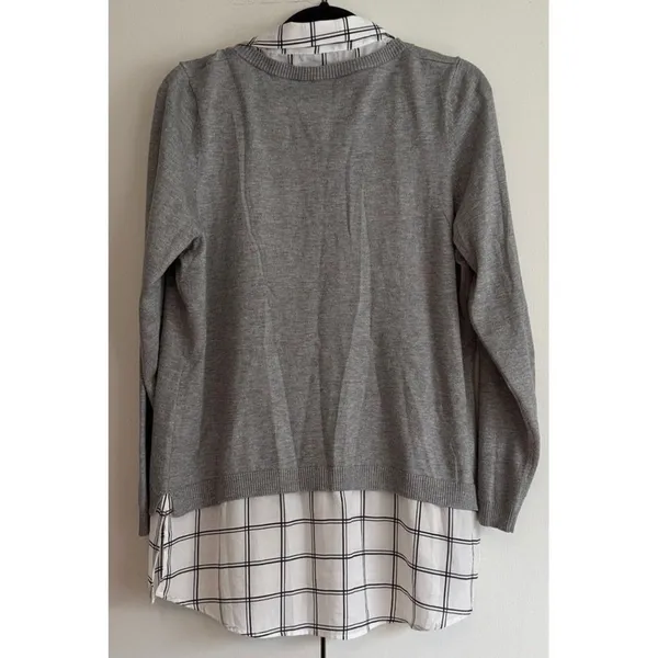Adrianna Papell Womens Grey Layered Look Sweater Plaid Trim AD1S300211 Large‎ - Image 5