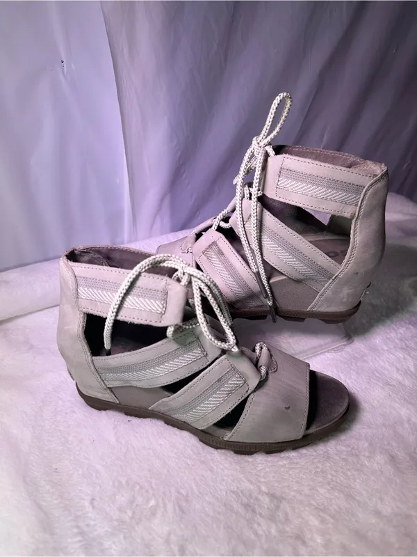 Sorel Beige Lace-Up Wedge Sandals - Image 3