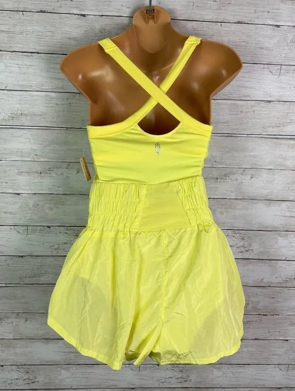 Free People FP Movement Way Home Skort Romper Lemon Verbana Size Small - Image 4