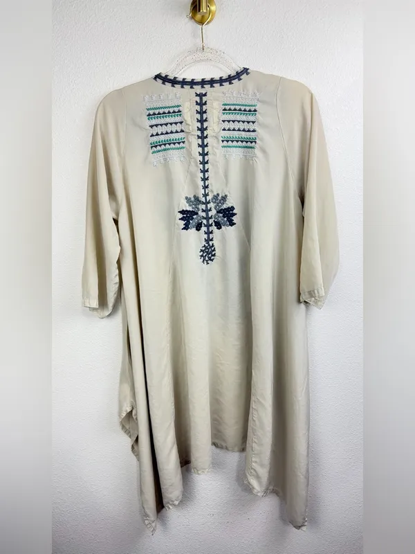 BIYA by Johnny Was Oversized Silk Embroidered Asymmetrical Hem Tunic Dress SZ M - Image 5