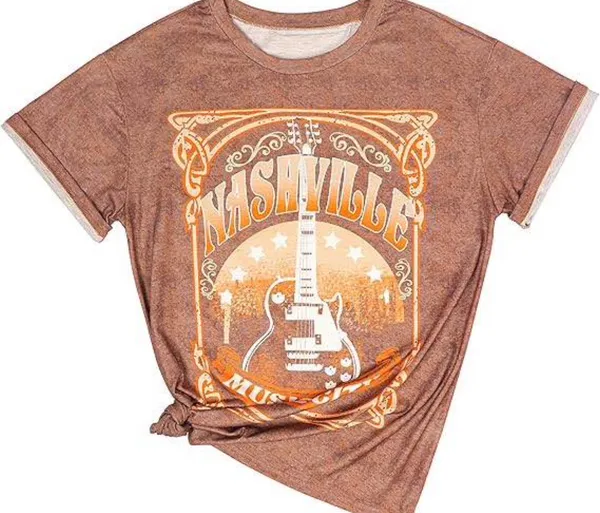 Women Country Music Shirts Nashville Concert Outfit Vintage Guitar Music City Tshirts Short Sleeve Summer Tees Tops - Image 2