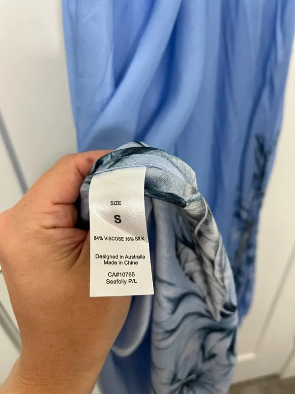 New Seafolly Small Pool Blue Tahitian Night Scarf Handkerchief Hem Midi Dress - Image 8