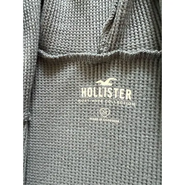 Hollister Slate Blue Gray Waffle Knit Cropped Full Zip Hoodie Women's Medium - Image 3