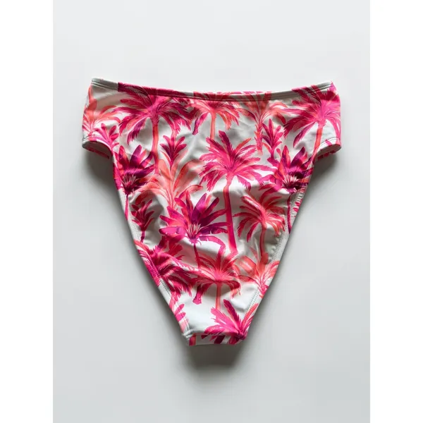 Shade & Shore Womens Pink Tropical Palm High Waist Bikini Bottom Medium NWT - Image 2