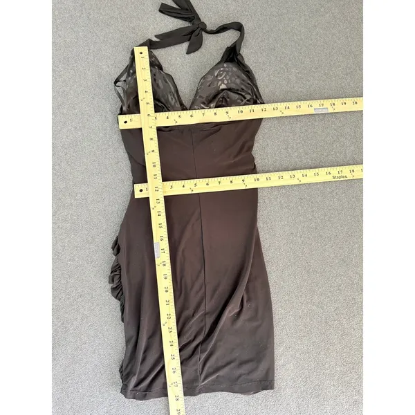 joyce leslie halter bodycon mini dress xxsmall deep-V y2k goth cyber 90s Vintage - Image 6