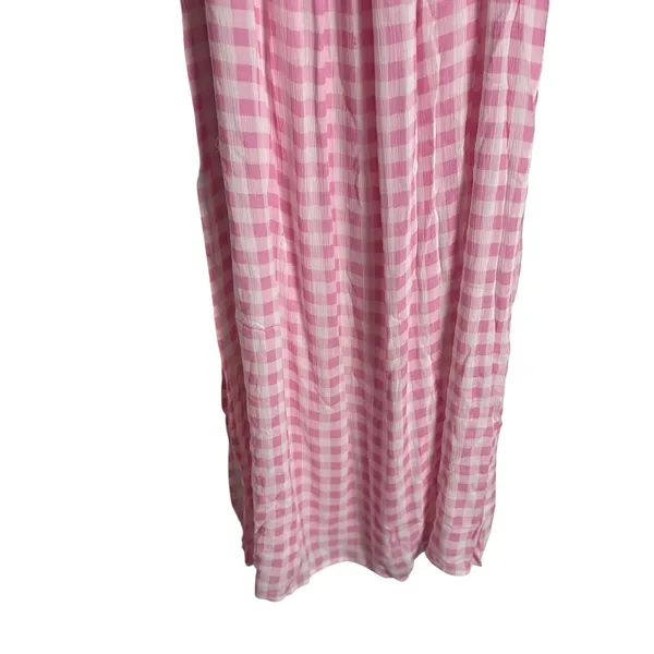Playa Lucila Pink Check Gingham Empire Slit Maxi Slip Dress Picnic Preppy XS - Image 3