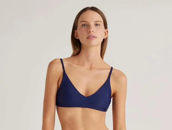 New Quince Italian V-neck Bikini Top in Teal - Size Medium - Image 2