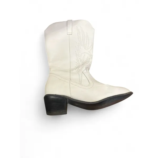 6 / 36 | white cowboy boot chunky heel embroidered Western Pointed Toe Women - Image 5