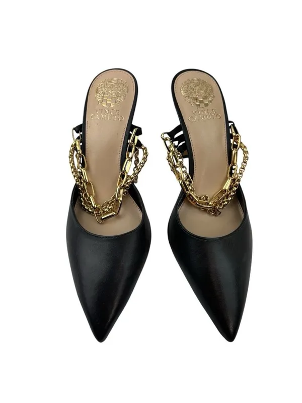 *Vince Camuto Ashna Heels Womens Size 7 Black Leather Gold Chain Slingback NWOB - Image 2