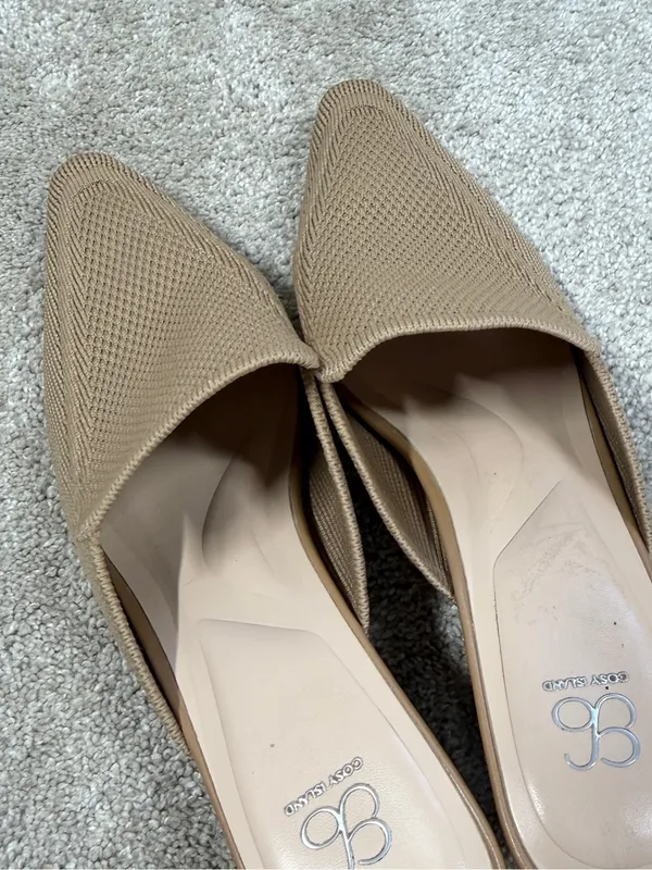 Cosy Island Women’s Knit Block Heels Shoes Mules Pointed Toe in Apricoat Cream 9 - Image 10