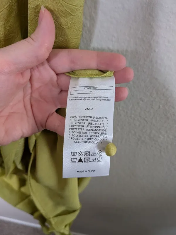 Baum Und Pferdgarten Sleeveless Ruffle Front Satin Dress Dark Citron Size 44 EU - Image 9