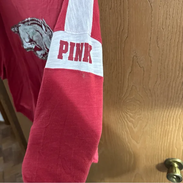Victorias Secret Pink Bling Collegiate Arkansas "Razorbacks" 3/4 Sleeve Tee Med - Image 4