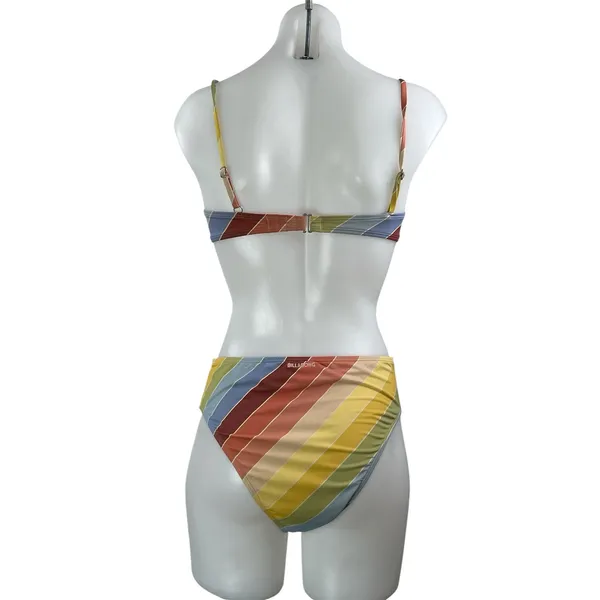 Billabong Brighter Daze Multicolor Stripe Beach Bralette Bikini Swimwear Set M - Image 3