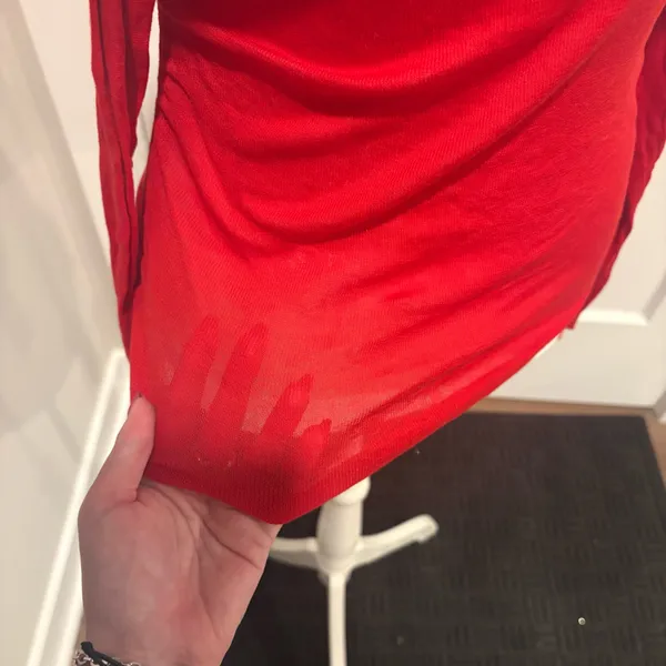 Zara Red Off Shoulder Ruched Mesh Long Sleeve Top Sheer Fitted NWT Small - Image 4