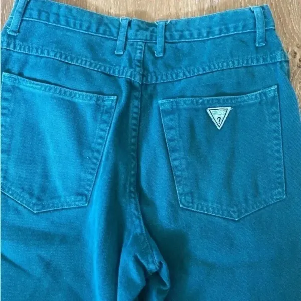 Vintage 90s Guess Shorts Size 16/28 Green‎ Denim Green Triangle Georges Marciano - Image 6