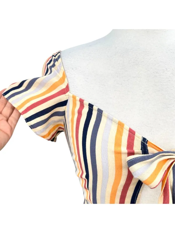 Leith Striped Tie-Front Midi Dress Multicolor Short Sleeves Size XS Coastal Boho - Image 2