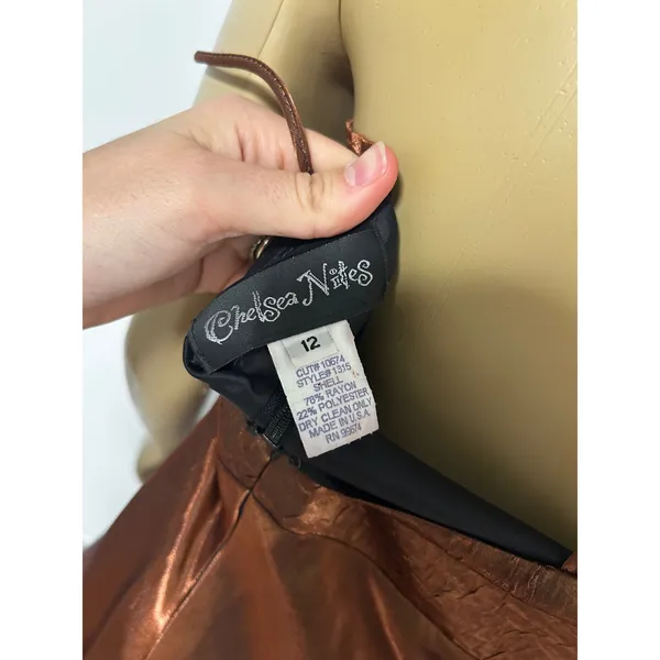 Chelsea Nites Copper Bronze Metallic Maxi Dress Spaghetti Strap Vintage 90s 12 - Image 4
