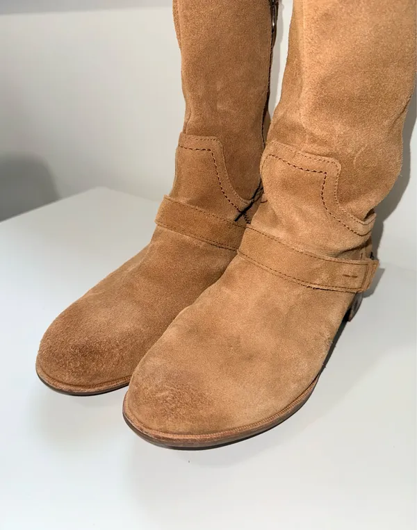 UGG Channing Suede Riding Boots Chestnut Brown Buckle - Image 4