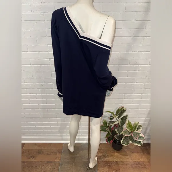 Offline by Aerie ChillUp Navy V-Neck Athleisure Dress with White Trim - Image 4