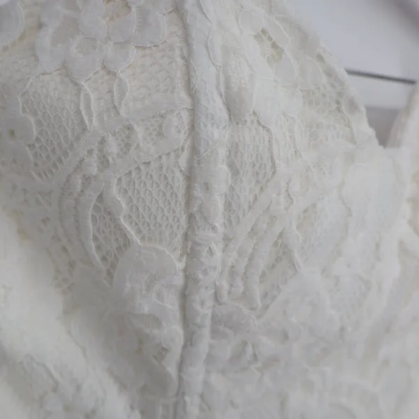 Off White Lace Bustier Crop Top Sweetheart Zip Back Size M - Image 3
