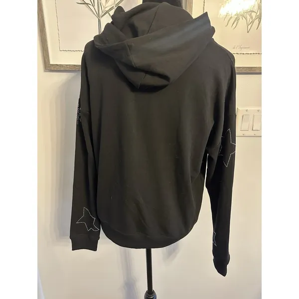 Marled Rhinestone Hoodie Pullover Sweatshirt Size Medium Black Skull Hamsa Snake - Image 4