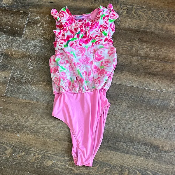 NEW Stella Parker Floral Pink Swim Suit Romper Size Small‎ Modest Shorts - Image 5