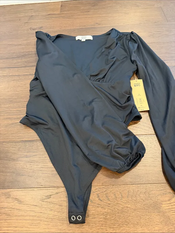 Madden NYC Black Long Sleeve One-Piece Bodysuit Size Medium NWT - C67-072 - Image 5