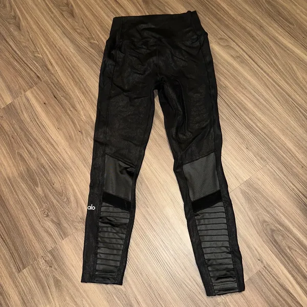 ALO Yoga Moto Leggings High Waist‎ Black Moto Panel Detail Athleisure Small - Image 7