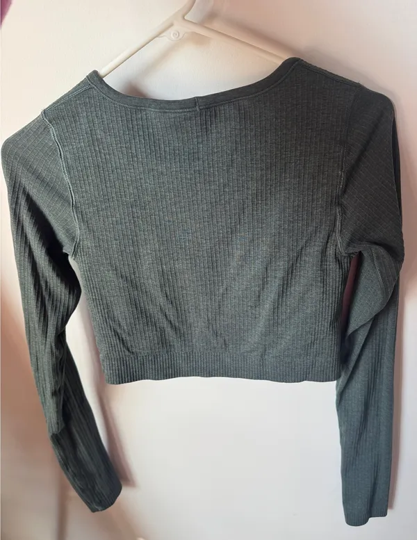 Lululemon Ebb to Street Cropped Long Sleeve Dark Green - Image 2