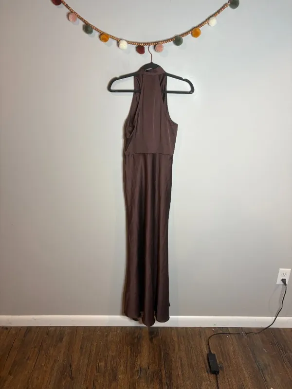 Rinascimento chocolate brown silky draped cowl neck cocktail dress - Image 7