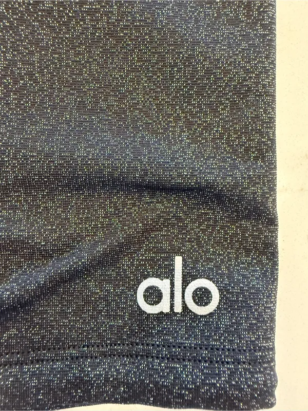 Alo Yoga Interlocking Lace-Up Glitter Biker Shorts - Black Silver - XS - Image 3